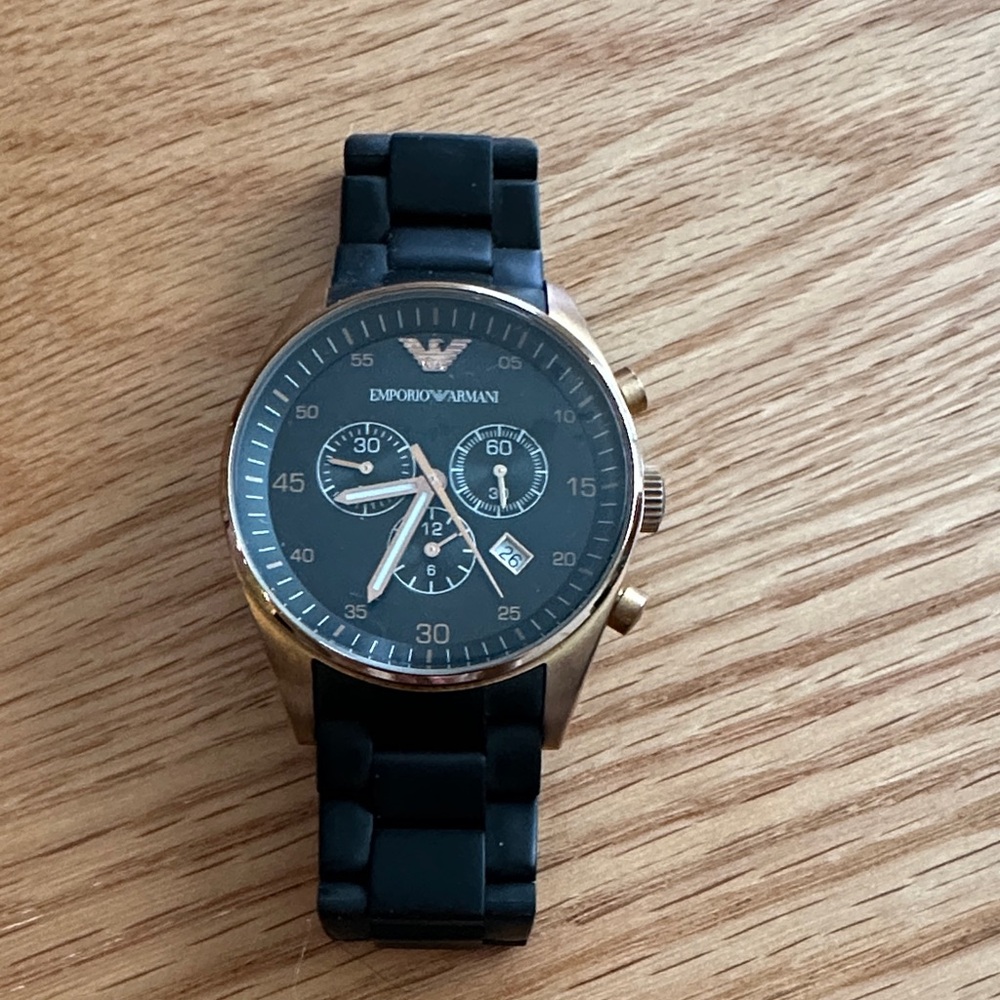 Emporio Armani Black and Gold Chronograph Watch